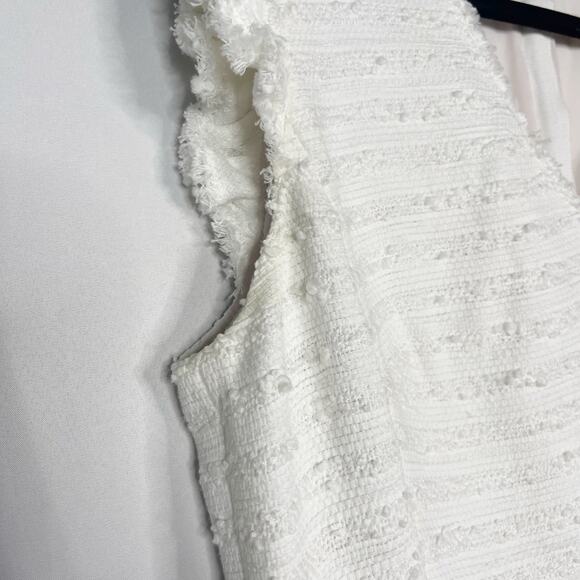 Rebecca Taylor 4 Snow Tweed V Neck Sleeveless Dress Striped Motif Cotton White - Picture 5 of 16